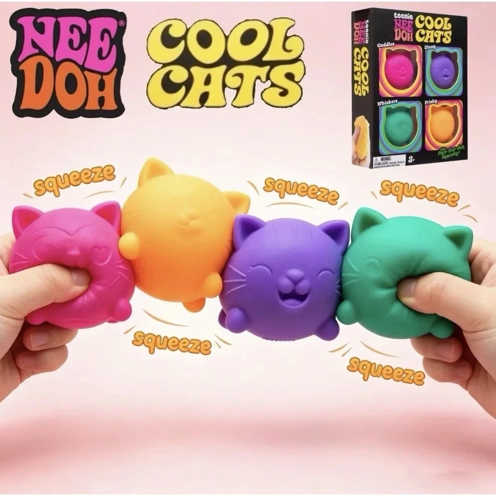 Schylling NeeDoh Teenie Cool Cats 4-Pack Kittens Stress Fidget Sensory Toy - New